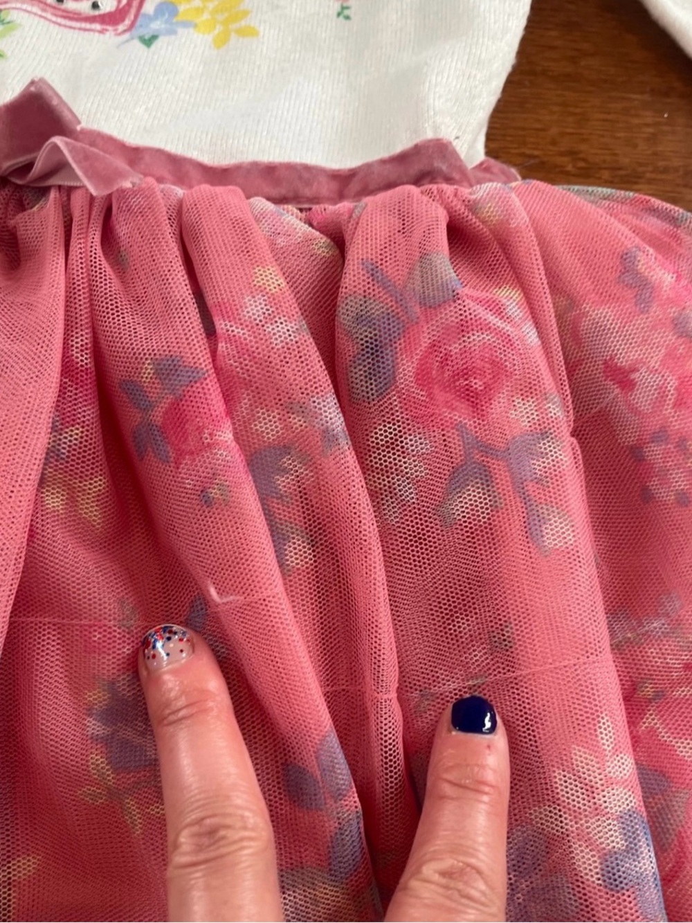 Girls Pink Floral Tulle Skirt Dress - Long Sleeve - Picture 3 of 3